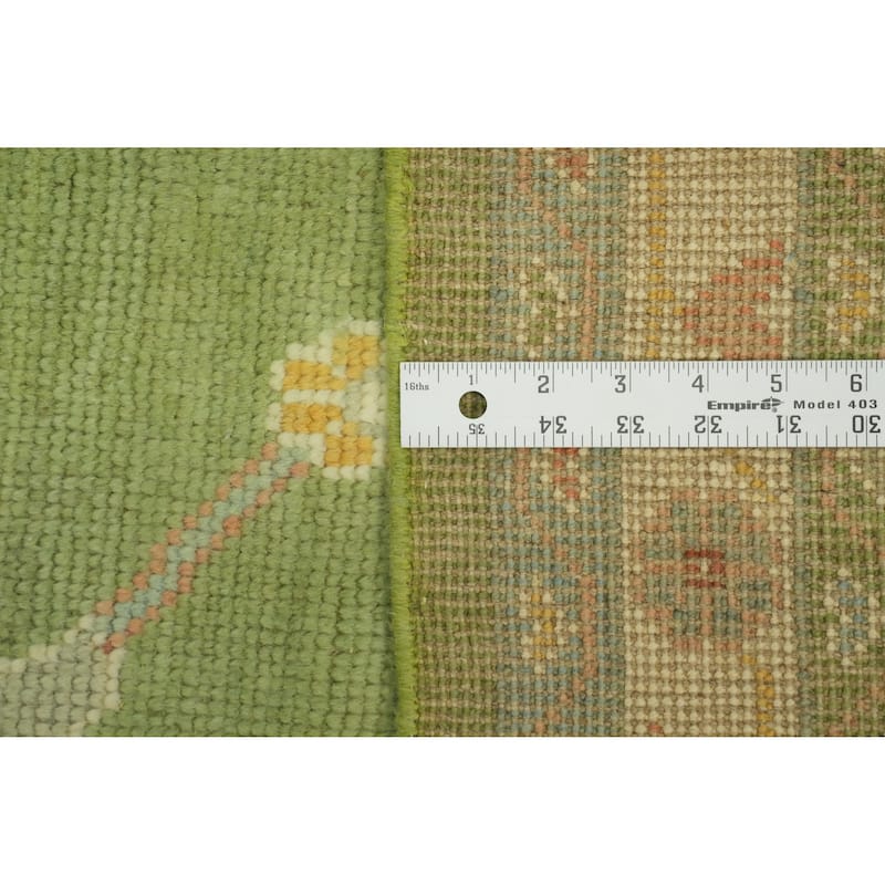 Floral Green Oushak Vegetable Dye Large Rug, Floral Geometric Carpet - 14' 10'' X 11' 10''