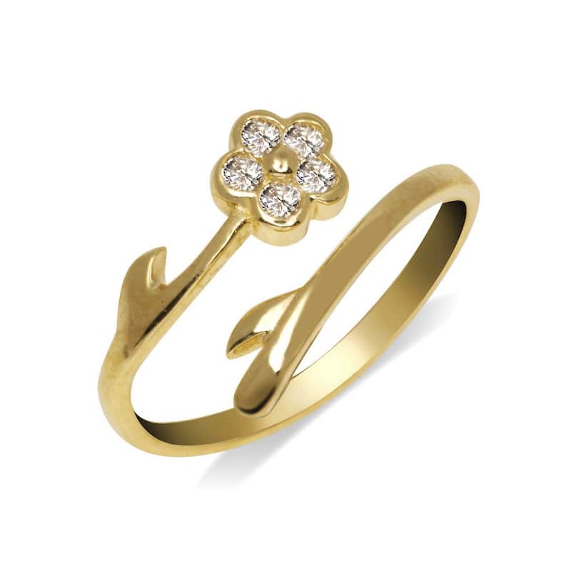 Curata Solid 10K Yellow or White Gold Elegant Flower Bypass Cubic Zirconia Adjustable Toe Ring (8mmx15mm)