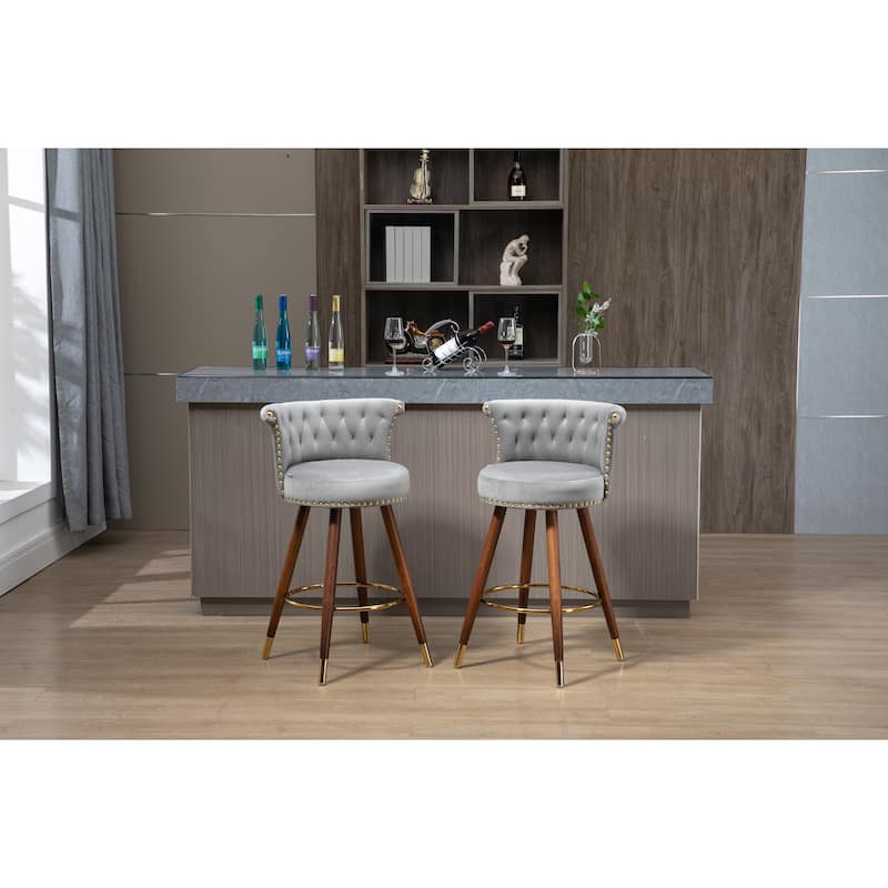 COOLMORE Vintage Upholstered Bar Stools with Backrest and Footrest, Fixed Height 360° Rotation for Kitchen, Dining, Home Bar