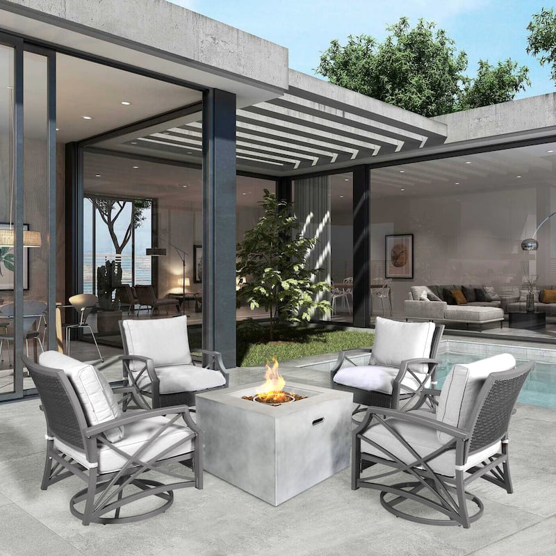 Kai 32" Square Concrete Propane Fire Pit Set for Patio (40,000 BTU)