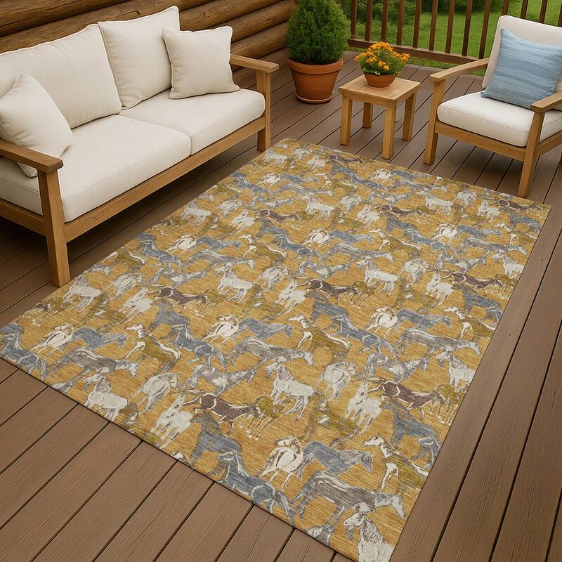 Machine Washable Indoor/ Outdoor Horse Herd Chantille Rug