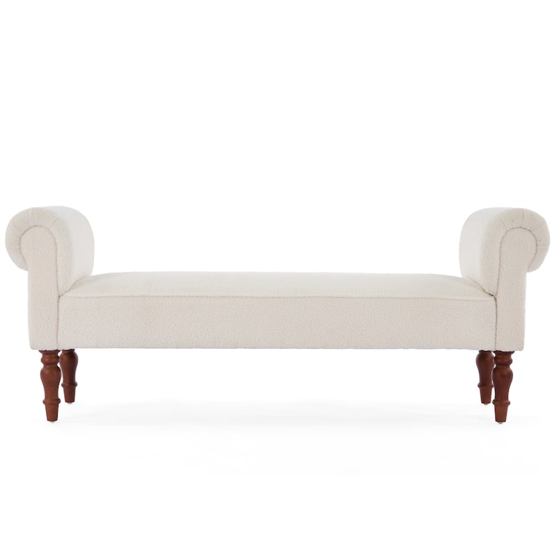 Christopher Knight Home - Elric Teddy Upholstered Bench with Rolled Arms and Solid Wood Legs