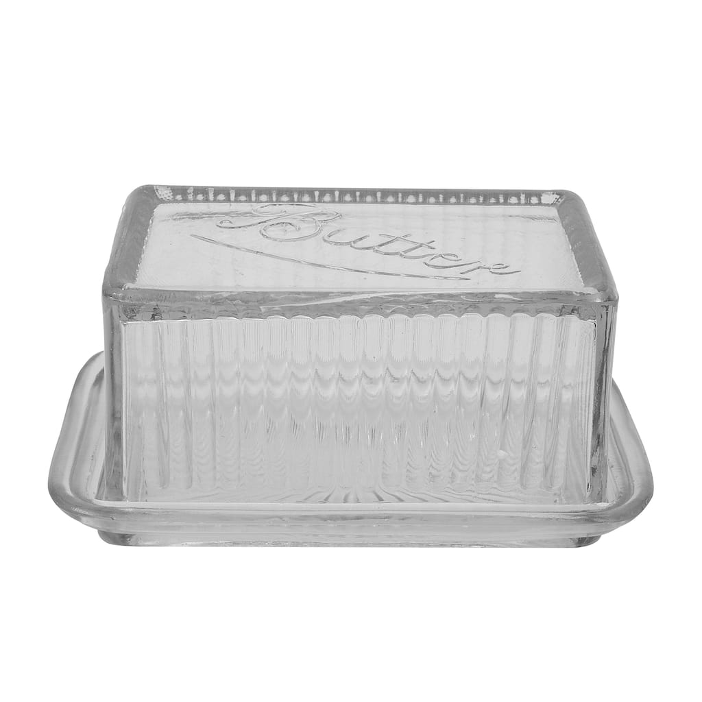 Clear Pressed Glass Butter Dish with Lid