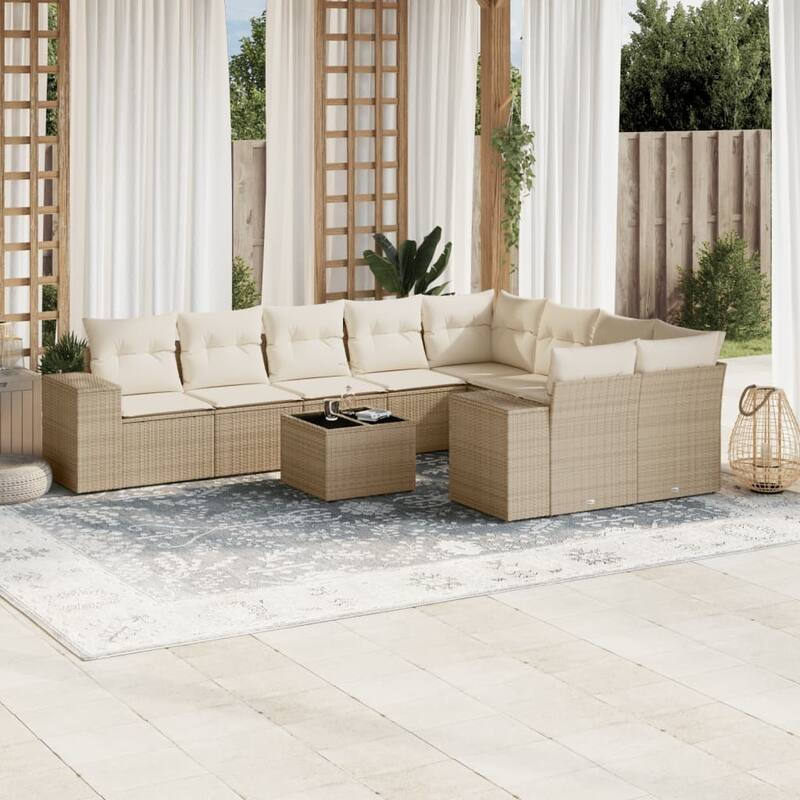 vidaXL Patio Sofa Set with Cushions Outdoor Conversation Furniture Poly Rattan - Beige and cream without table - 21.7 x 21.7 x 14.6 in