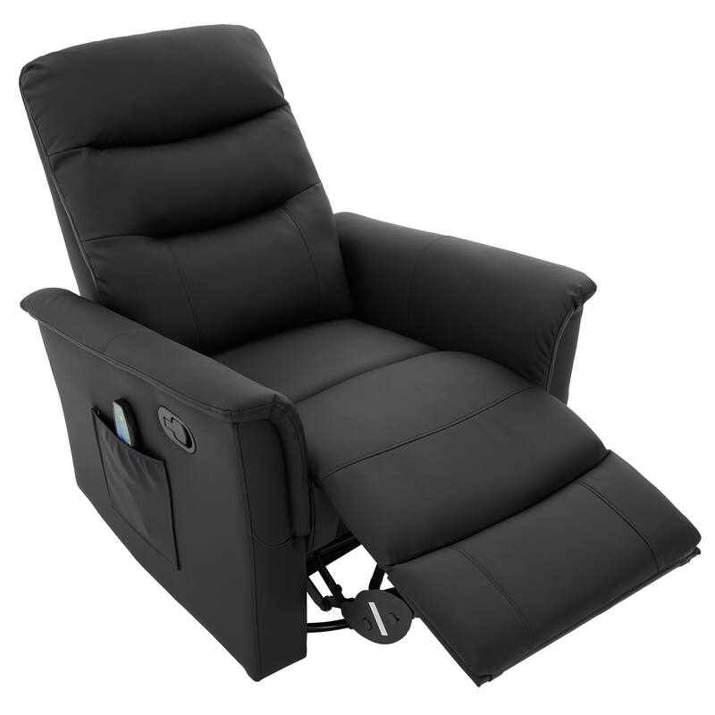 Roomfitters Manual Massage Swivel Rocker Recliner Chair with Heat and Side Pocket, PU Leather