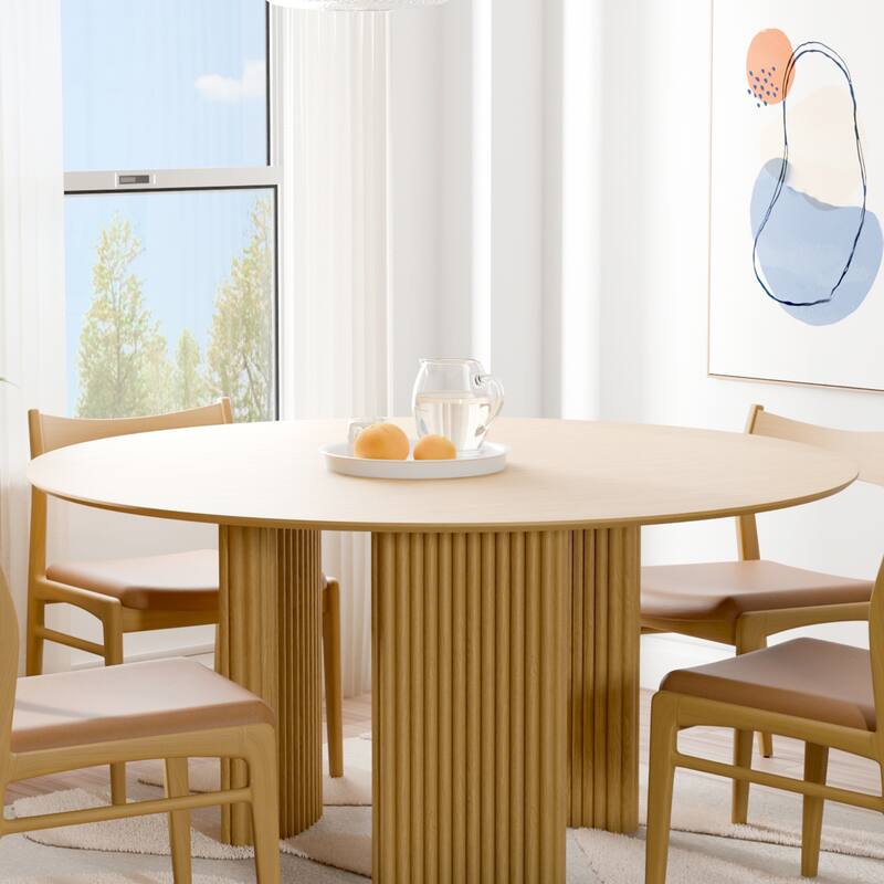 Dovelina 60" Round Dining Table with Artistic Fluted Base & Safe Rounded Edges for Family
