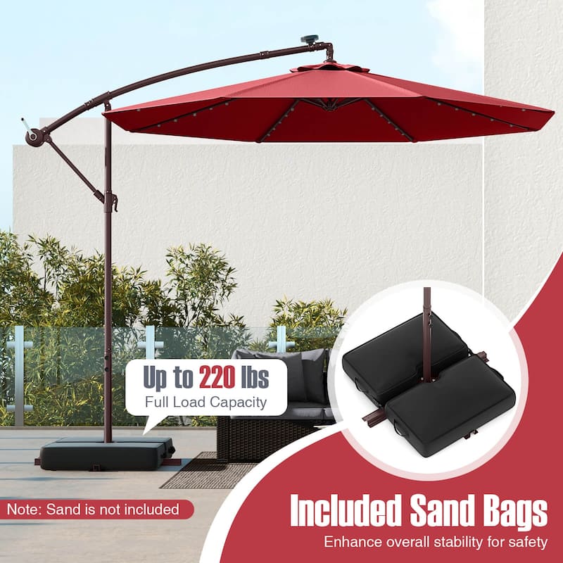 Costway Patio 10FT Hanging Offset Umbrella 32 LED Lights Sand Bag