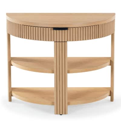 SAFAVIEH Couture Shelbie Reeded 1-Drawer 2-Shelf Half Moon Console Table - 32"W x 16"D x 26"H