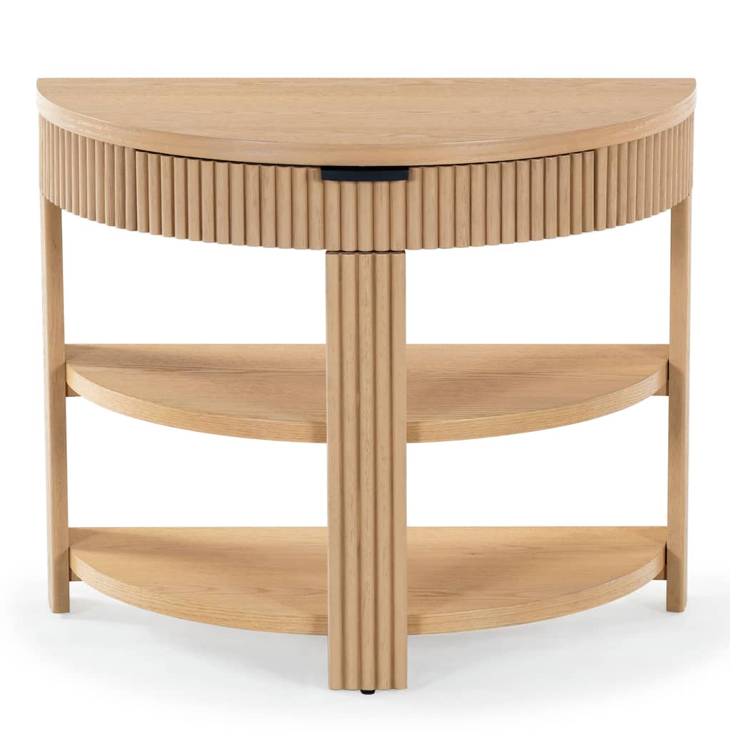 SAFAVIEH Couture Shelbie Reeded 1-Drawer 2-Shelf Half Moon Console Table - 32"W x 16"D x 26"H