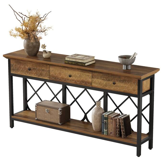 70.86-Inch Console Sofa Table, Entryway Table with 3 Storage Drawers
