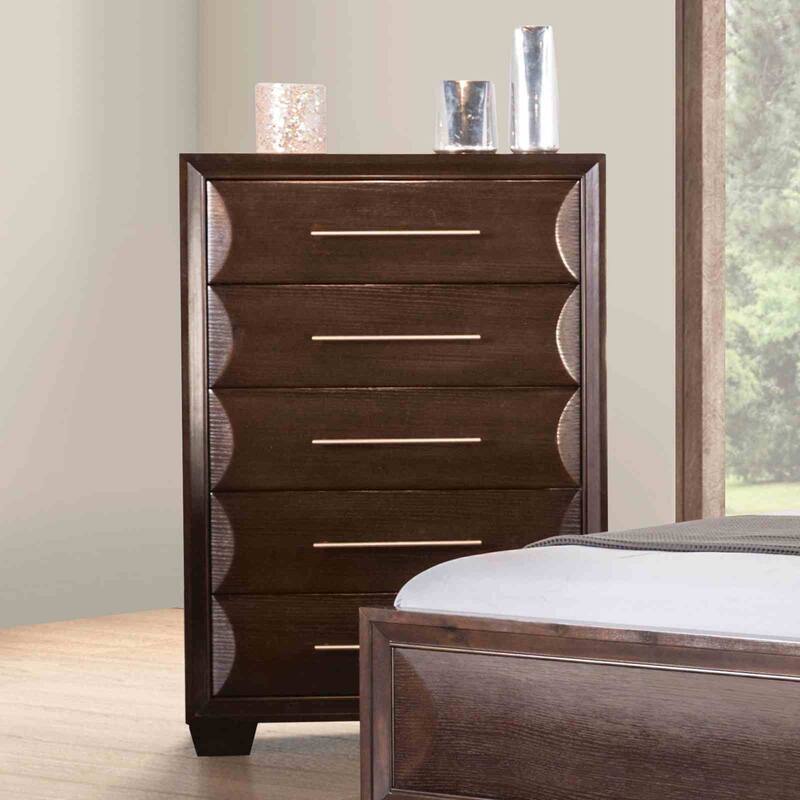 Transitional Espresso Finish Bedroom Collection Bed Nightstand MIRROR Dresser Chest