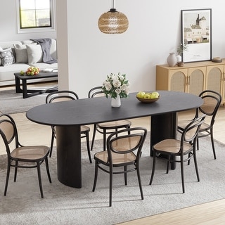 Nordic Oval Dining Table - Solid Wood Table for 6-8 People with Rounded ...