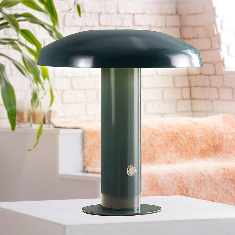 Boletus 11" Contemporary Bohemian Rechargeable/Cordless Iron Integrated LED Mushroom Table Lamp, by JONATHAN Y