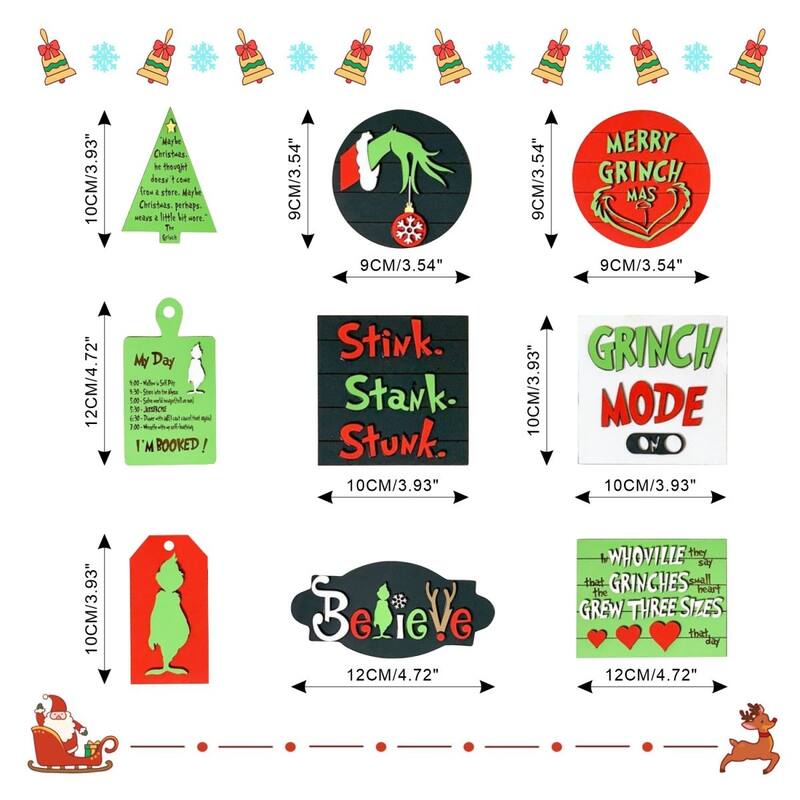 9PCS Christmas Tiered Tray Decor Wooden Signs Table Decorations