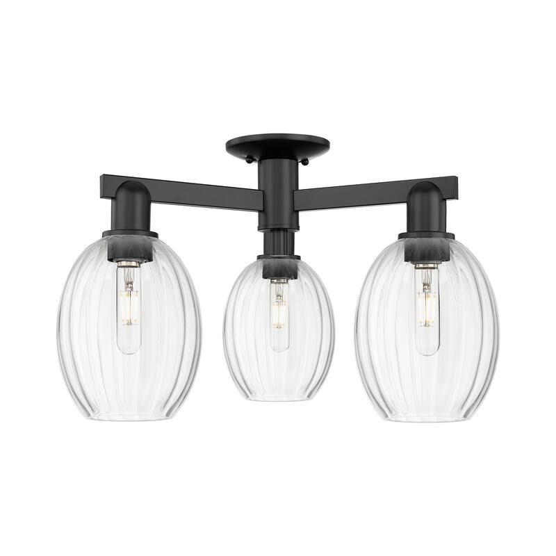 Innovations Lighting Downtown Urban - Preston - 3 Light 24" Bulb Shade Semi-Flush Mount - Clear/Matte Black