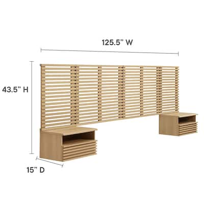 Vidalia Mid-century Modern Walnut Wooden Floating King Size Headboard with Nightstands