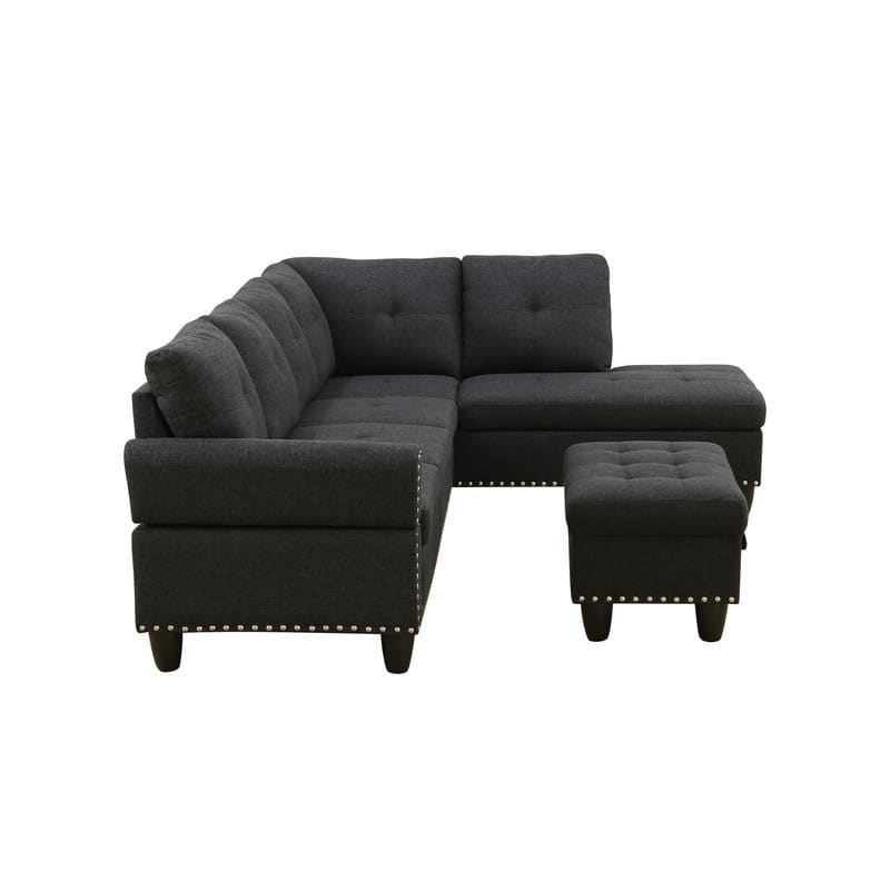 3 Piece Modular Sectional Sofa with Storage Ottoman and Flip Top Table