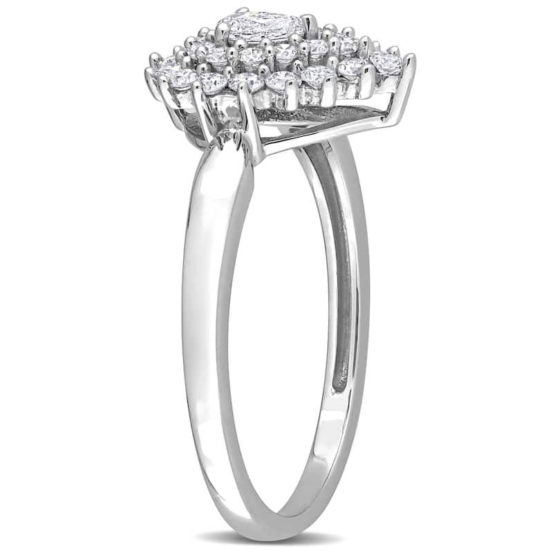 Miadora 1/2ct TDW Pear-cut Diamond Teardrop Double Halo Engagement Ring in 14k White Gold