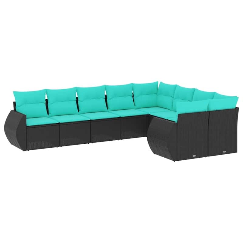 vidaXL 9 Piece Patio Sofa Set with Cushions Black Poly Rattan