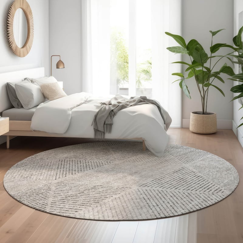 Premium Washable Super Soft Mid Century Modern Mayfield Rug - Taupe - 8' x 8' - Round