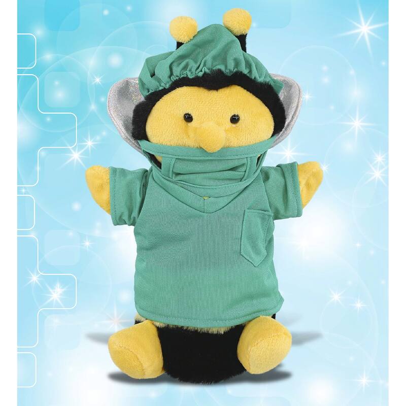 DolliBu Honeybee Hand Puppet Doctor Plush with Scrub Uniform and Cap - 10 inches