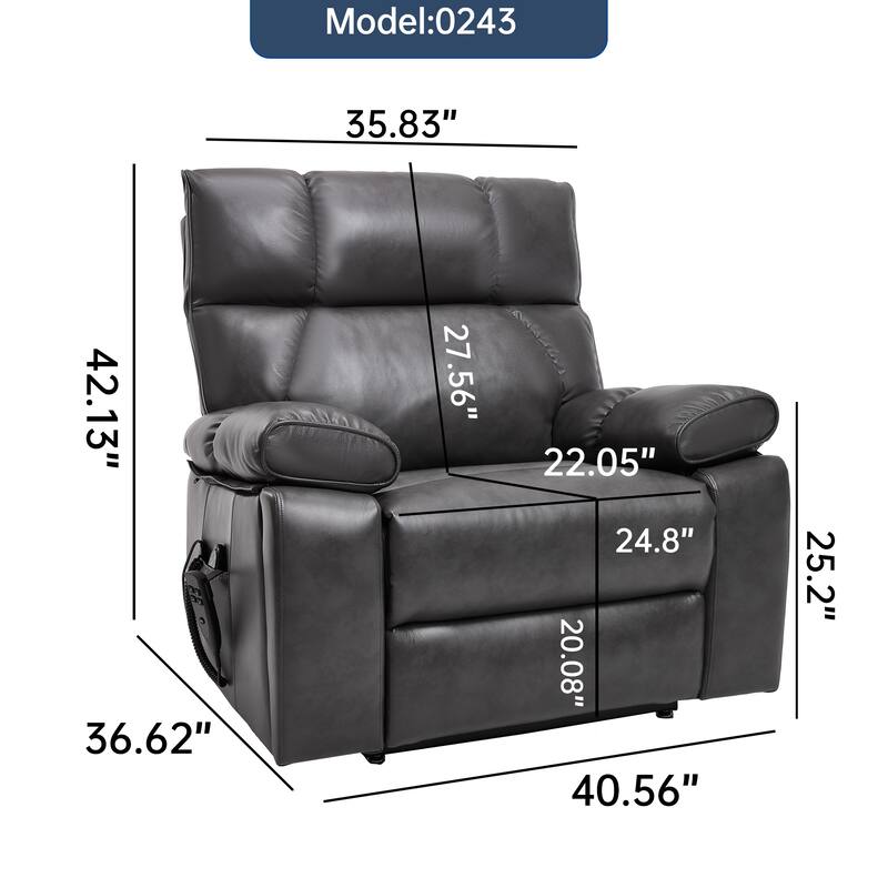 Leatheraire Heat Massage Dual Motor Infinite Position Up to 350 LBS Large Electric Power Lift Recliners with Hidden Cup Holders