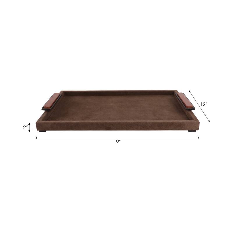 Wood Metal Modern Serving Tray with Handles Home Decor - 2" Brown - 19" x 12" x 2"