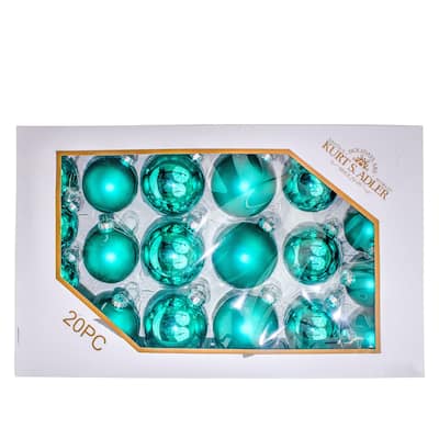 Kurt Adler 60-80MM Shiny and Matte Teal Balls, 20 Piece Set - N/A