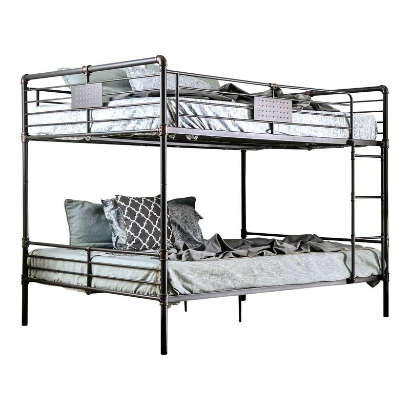Wini Industrial Black 3-Piece Gel Memory Mattress & Metal Bunk Bed Set by Furniture of America