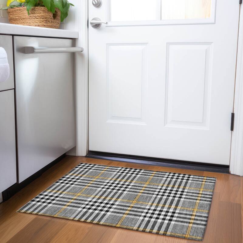 Premium Washable Super Soft Modern Plaid Mayfield Rug - Black - 1'8" x 2'6"