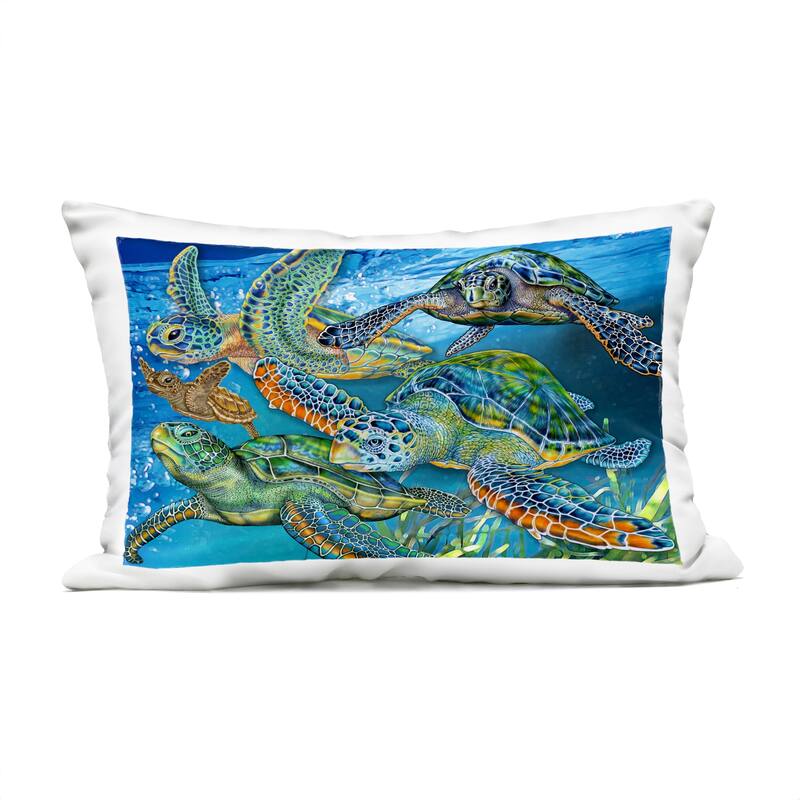 Stupell Tortoise Family Underwater Swim Printed Outdoor Throw Pillow Design by Tim Jeffs - Accent - Polyester - Blue - Single