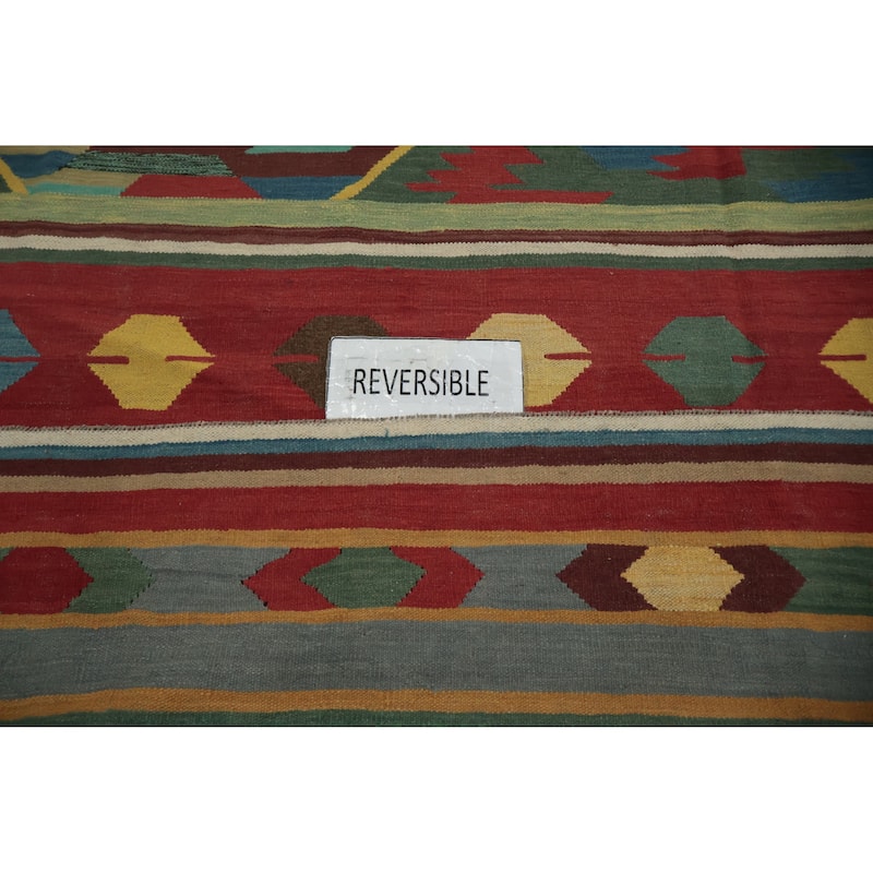 Hand Woven Oriental 100% Wool Carpet Southwestern Tribal Multi-Colored Kilim Area Rug - 13' 2'' X 9' 7''