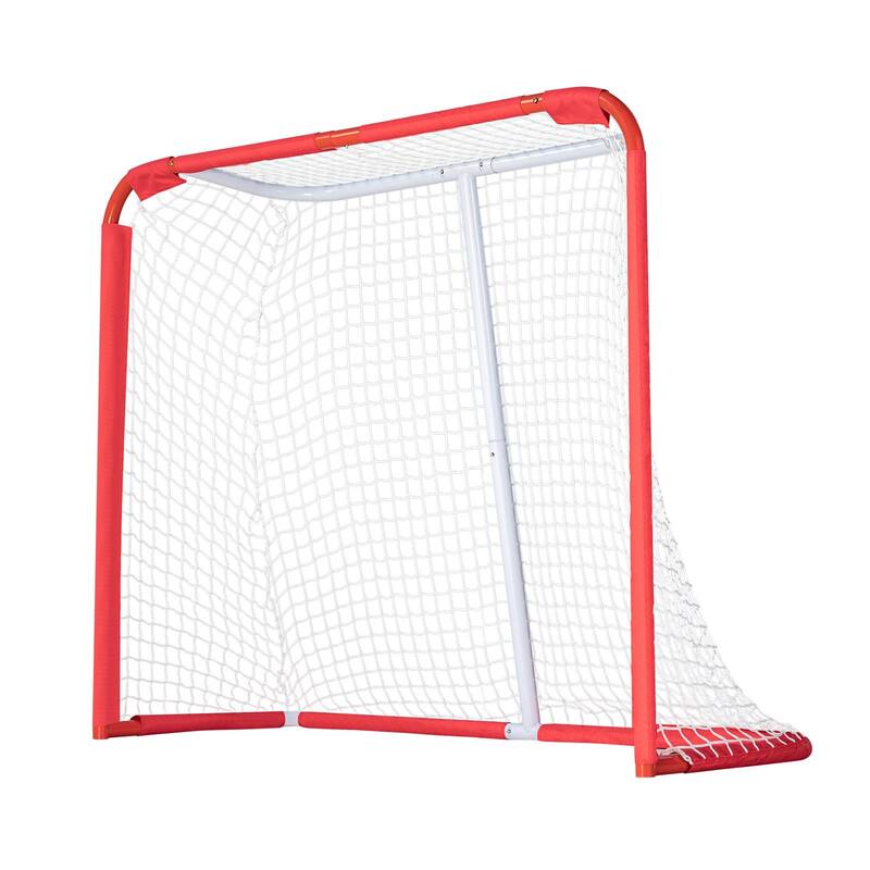 White-Red Steel Hockey Goal with Mesh Net and Oxford Cover