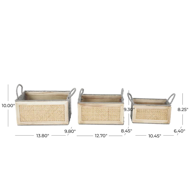 Rattan Woven Decorative and Functional Storage Basket with Rope Handles - Set of 3 Brown or Light Brown - Roche River Decor