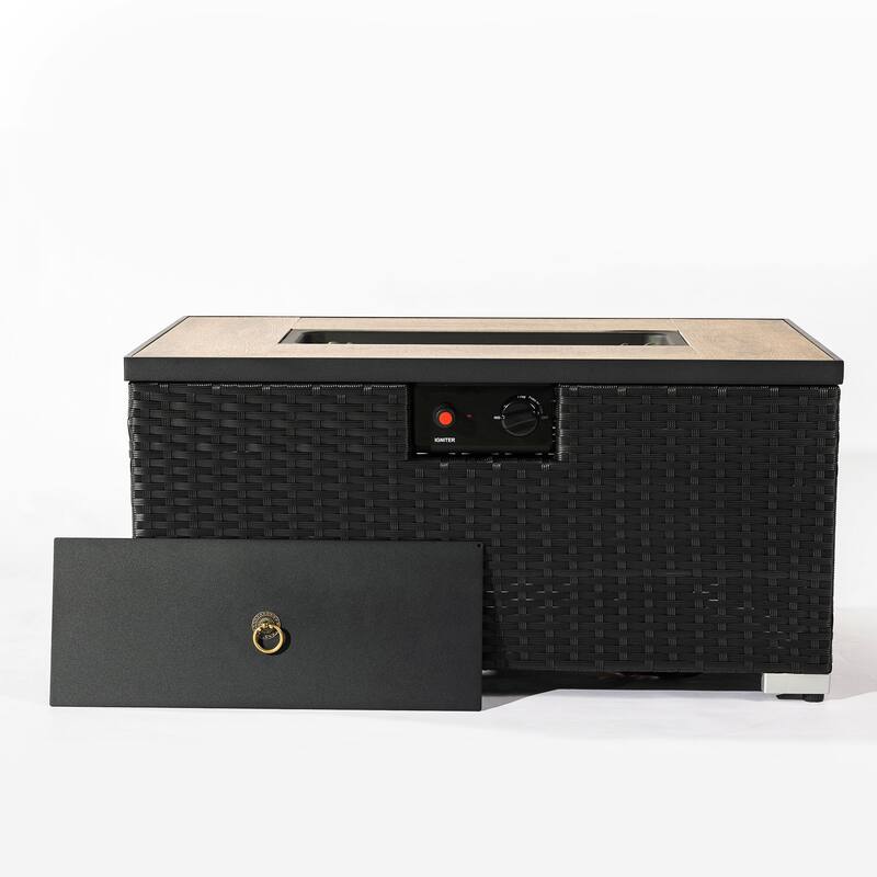 Anmytek 32" Propane Fire Pit Table - 2-Piece Steel Wicker Base with Tank Cover