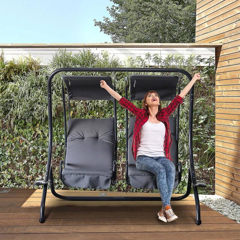 Cozy 2-Seater Outdoor Swing Chair with Cup Holder and Removable Canopy