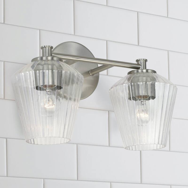 2-light 15-inch Bath/ Vanity Fixture w/ Clear Fluted Glass