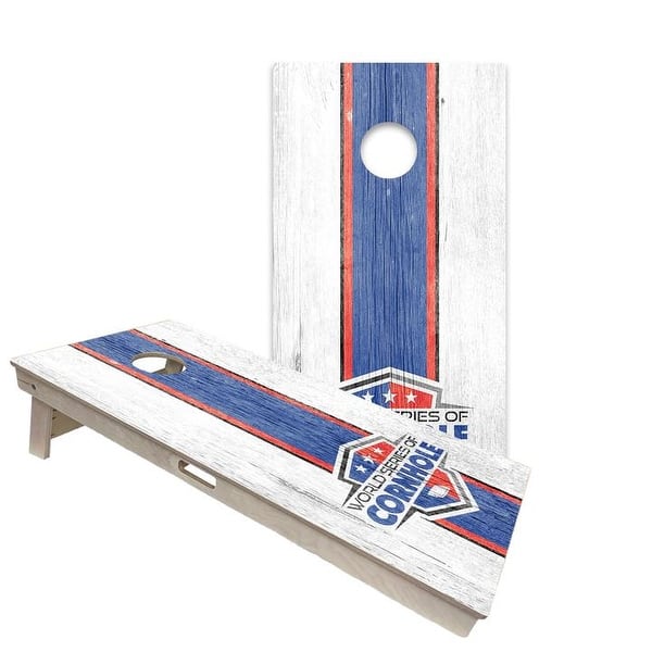 slide 2 of 6, WSOC Stripes White and Blue Regulation 2x4 Cornhole Board Set All-Weather - Include Carrying Case