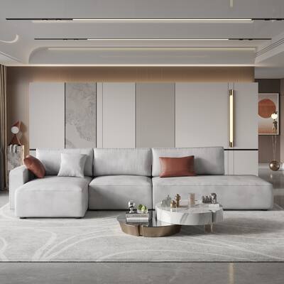 Modern Leathaire Upholstered Sofa, 4-seater, Arm on Left, L-Shaped Sectional Sofa