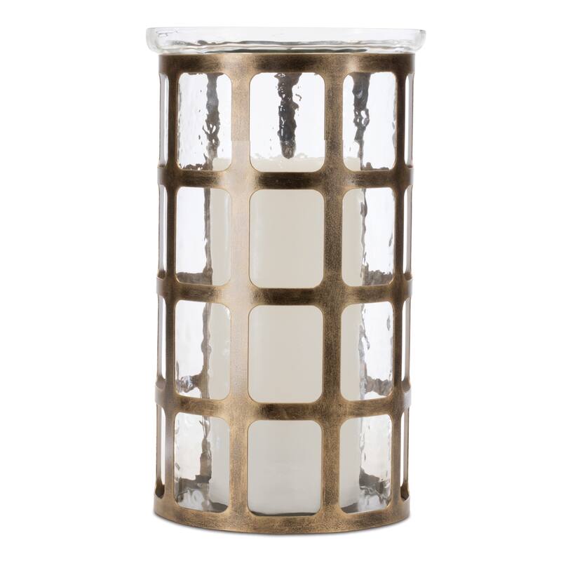 Wavy Glass Candle Holder with Distressed Metal Frame 12.25"H