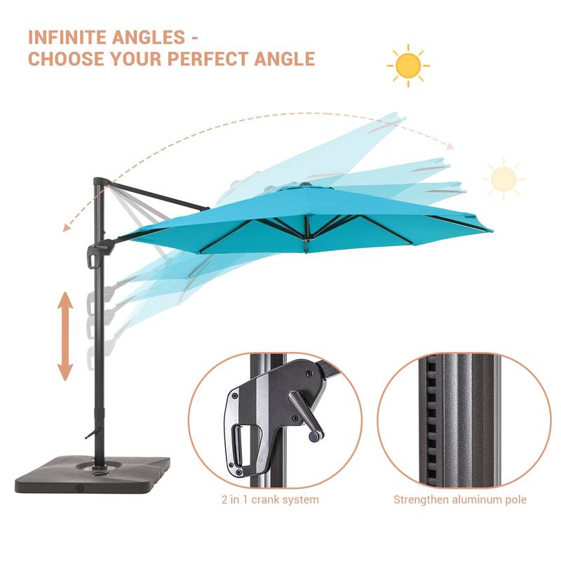 BONOSUKI Outdoor 11Ft UV Protection Patio Cantilever Umbrella w/Base