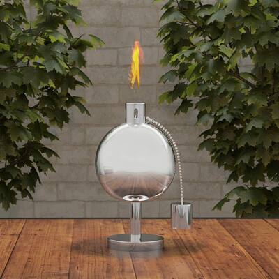 Tabletop Torch Lamp- 10" Stainless Steel Outdoor Fuel Canister Flame Light by Pure Garden