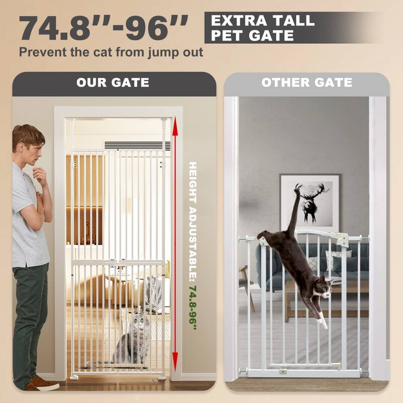 Adjustable Extra Tall Pet Gate, Pressure Mounted, for Cats and Pets