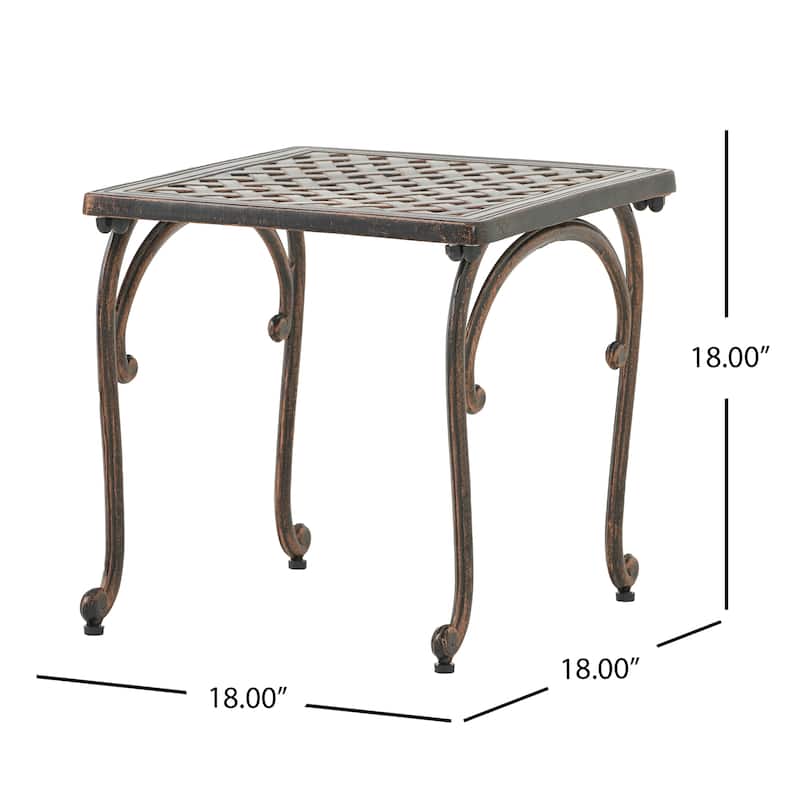 Roomfitters Cast Aluminum Outdoor Side Table Set of 2, Weather Resistant Patio Accent Tables with Lattice Design, Bronze