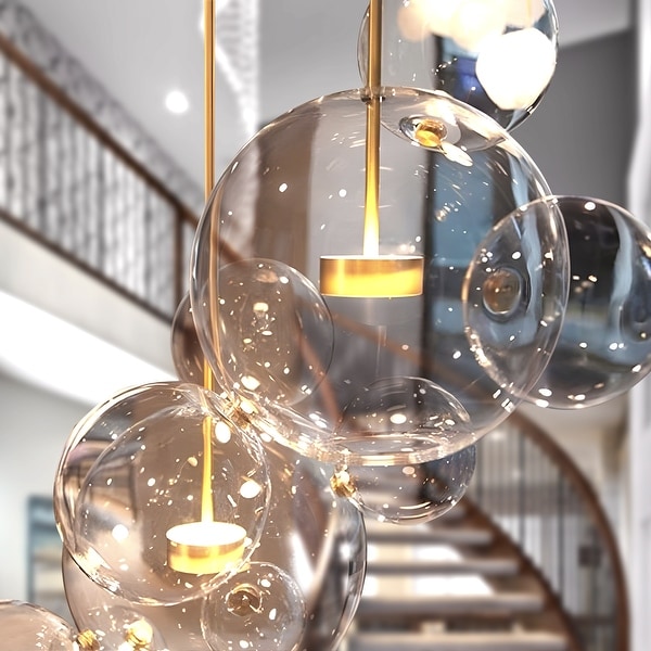 Oyipro Modern 1 Light LED Soap Bubble Pendant Lighting Brass 18.11 inch Gold