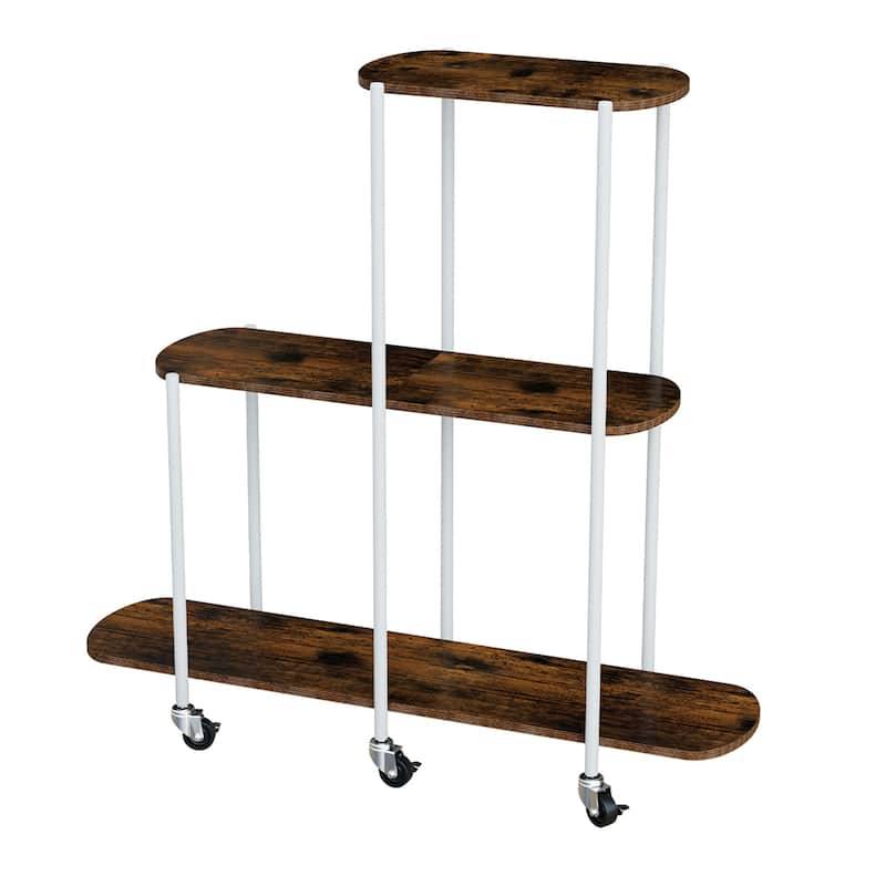 Corner 3 Tiered Flower Plant Shelf Sofa Side Storage Floor Stand with Wheels Indoor