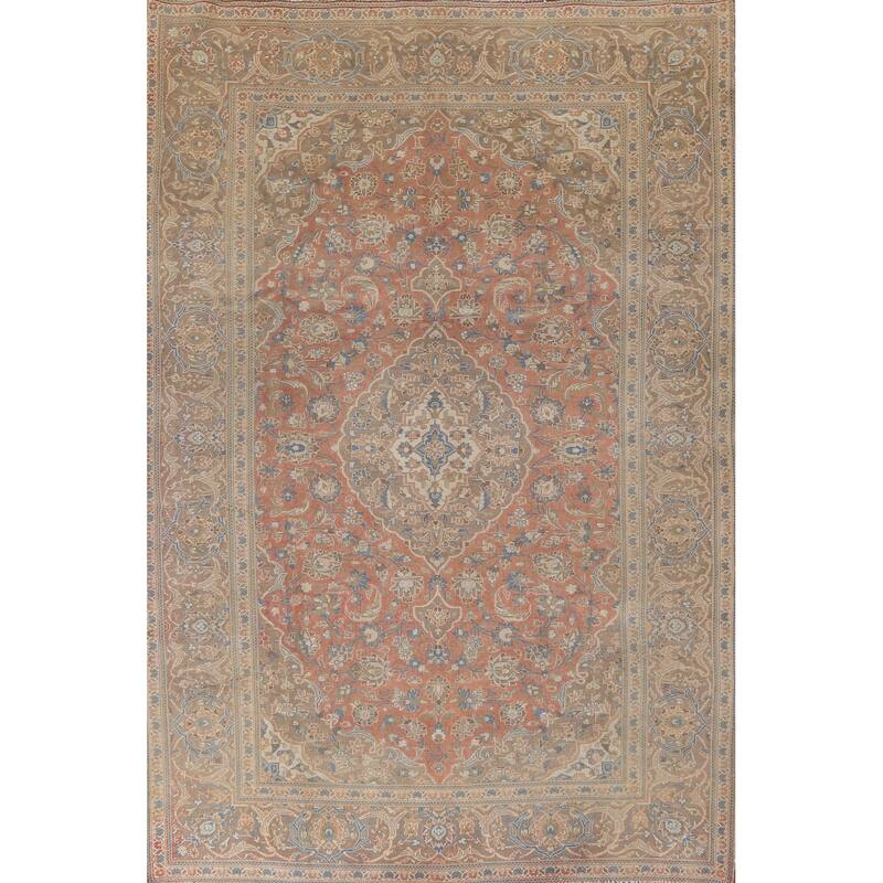 Traditional Mashad Vintage Persian Rug Bedroom Handmade Wool Carpet - 7'10" x 11'0"