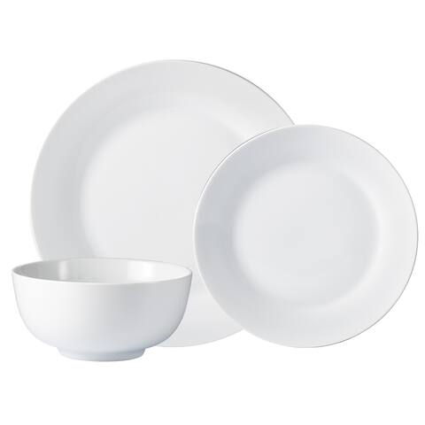 Dinnerware Set 12PCS Plain White Round Rim Aspen - 12" x 15"