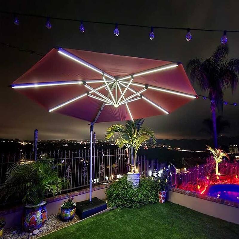 PURPLE LEAF 11 ft Double Top LED Round Patio Cantilever Umbrella