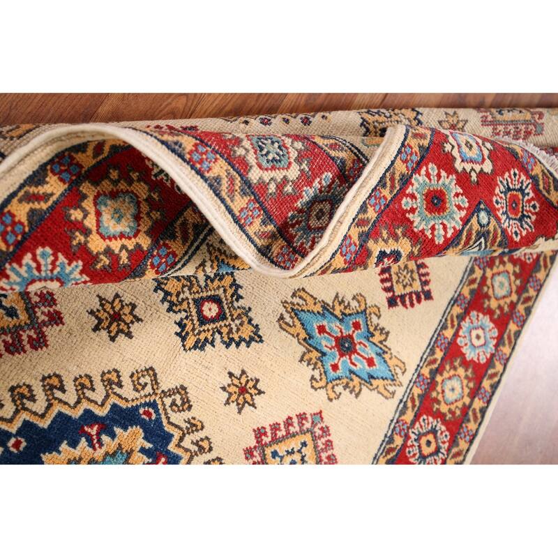 Kazak Oriental Accent Rug Handmade Beige Geometric Wool Carpet - 3'3" x 4'11"